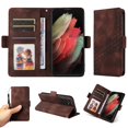thumbnail image 1 of ELEHOLD For Samsung Galaxy S21 Ultra Leather Wallet Phone Case, Embossed Diamond Folio Flip Cover, Card Holder Cash Slot, Stand Support, Wrist Strap Lanyard -Coffee, 1 of 10