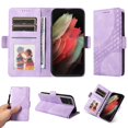 thumbnail image 1 of ELEHOLD For Samsung Galaxy S21 Ultra Leather Wallet Phone Case, Embossed Diamond Folio Flip Cover, Card Holder Cash Slot, Stand Support, Wrist Strap Lanyard -Purple, 1 of 10