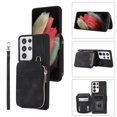 thumbnail image 1 of ELEHOLD for Samsung Galaxy S21 Ultra,Luxury Zipper Wallet Case with Card Slots Zipper Pocket Kickstand Function Wriststrap Crossbody Shoulder Strap Shockproof Purse Case,black, 1 of 7
