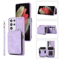 thumbnail image 1 of ELEHOLD for Samsung Galaxy S21 Ultra,Luxury Zipper Wallet Case with Card Slots Zipper Pocket Kickstand Function Wriststrap Crossbody Shoulder Strap Shockproof Purse Case,purple, 1 of 7