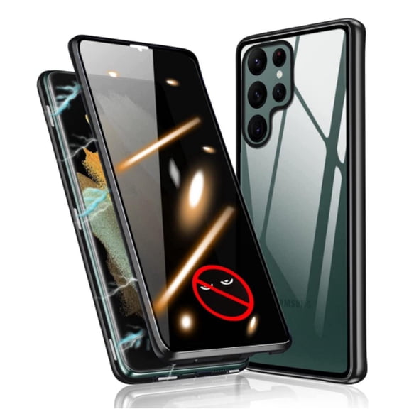 ELEHOLD for Samsung Galaxy S21 Ultra Privacy Case, Double Sided Tempered Glass Metal Bumper Frame Magnetic Adsorption Privacy Screen Protector Anti-Peeping Anti-Spy Case Cover, Black