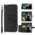 thumbnail image 1 of ELEHOLD for Samsung Galaxy S21 Ultra Shoulder Crossbody Wallet Case with Card Slots, Floral Embossed PU Leather Wallet Flip Protective Kickstand Wrist Strap Cover, black, 1 of 7