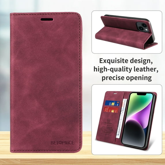 ELEHOLD for Samsung Galaxy S21 Wallet Case with RFID Blocking, PU Leather Flip Folio Card Holders RFID Blocking Kickstand Shockproof TPU Inner Shell Phone Cover for Women Men, red