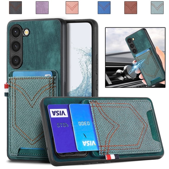 ELEHOLD for Samsung Galaxy S21+, Wallet Phone Case,Slim Leather Shockproof Lens Protector with Card Slot Anti-Scratch Case Cover,Support Magnetic Car Mount, green