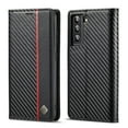 thumbnail image 1 of ELEHOLD for Samsung Galaxy S22 6.1 inch 2022 Folio Case, Carbon Fiber Flexible TPU Kickstand Card Slots Cash Pocket Magnetic Buckle Full Protetcion Shockproof Flip Case, Vertical Line, 1 of 13