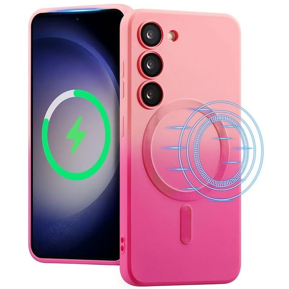 ELEHOLD for Samsung Galaxy S22 Case Compatible with MagSafe, Gradient TPU Shockproof Non-Slip Protective Slim Cover with Camera Lens Protector,Pink Red