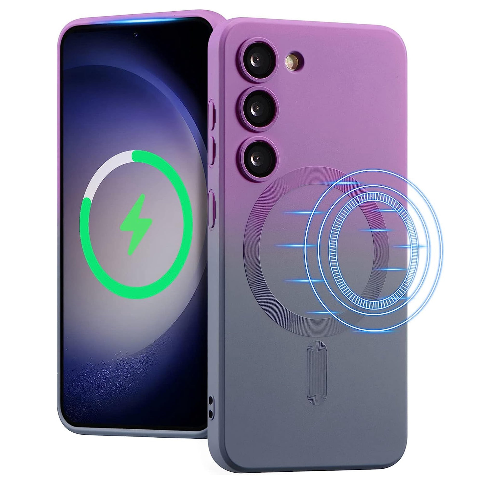 ELEHOLD for Samsung Galaxy S22 Case Compatible with MagSafe, Gradient TPU Shockproof Non-Slip Protective Slim Cover with Camera Lens Protector,Purple Gray