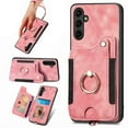 thumbnail image 1 of ELEHOLD for Samsung Galaxy S22 Case with Ring Holder, Galaxy S22 Wallet Case with RFID Blocking Card Holder Wristlet Strap, Magnetic Button Flip Folio Kickstand Shockproof Phone Cover,Pink, 1 of 10