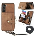 thumbnail image 1 of ELEHOLD Samsung Galaxy S22 Crossbody Wallet Case, Zipper PU Leather Phone Case with Card Holder Wrist Strap Purse Cover for Samsung Galaxy S22,Brown, 1 of 7