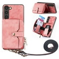 thumbnail image 1 of ELEHOLD Samsung Galaxy S22 Crossbody Wallet Case, Zipper PU Leather Phone Case with Card Holder Wrist Strap Purse Cover for Samsung Galaxy S22,Pink, 1 of 7