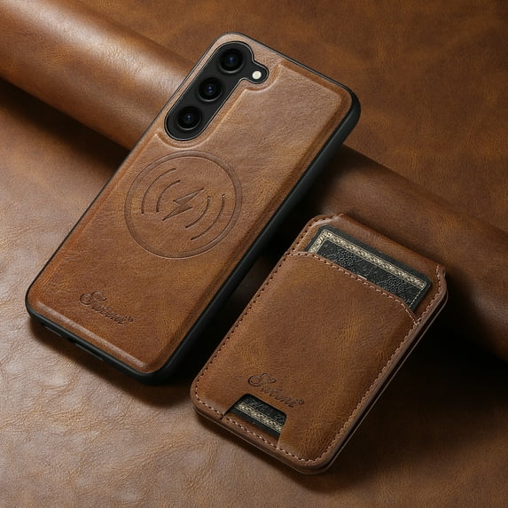 ELEHOLD for Samsung Galaxy S22 Leather Case Premium Leather Material with Magnetic Detachable Card Holder Compatible with MagSafe Charging Shockproof Slim Case for Samsung Galaxy S22,brown