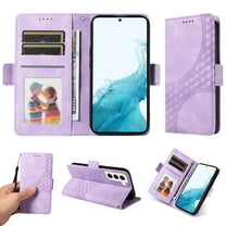 ELEHOLD For Samsung Galaxy S22 Leather Wallet Phone Case, Embossed Diamond Folio Flip Cover, Card Holder Cash Slot, Stand Support, Wrist Strap Lanyard -Purple