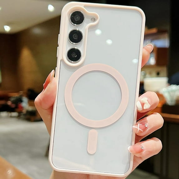 ELEHOLD for Samsung Galaxy S22 MagSafe Case, Magnetic Clear Case for Galaxy S22, Hybrid TPU Bumper Shockproof Crystal Clear Anti-Scratch Slim Thin Case Cover,Pink