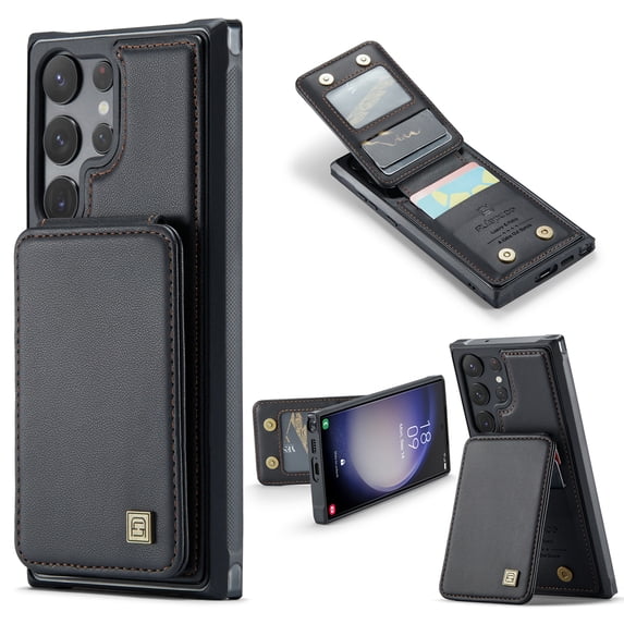 ELEHOLD for Samsung Galaxy S22 Plus Case with Card Holder, Samsung S22+ Plus Wallet Case for Women Men with RFID Blocking, Durable Leather Kickstand Shockproof Case for Galaxy S22 Plus 6.6 Inch,Black
