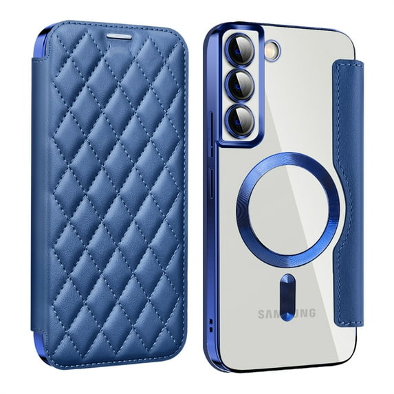 ELEHOLD for Samsung Galaxy S22 Plus Case Flip Folio Built-in Card Holder RFID Blocking Protective Leather Case Transparent Clear Back Magnetic Compatible with Mag Safe Shockproof Cover,royalblue