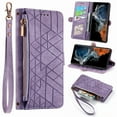 thumbnail image 1 of ELEHOLD for Samsung Galaxy S22 Plus Case,Galaxy S22 Plus Wallet Case for Women Men, Geometric Patterns PU Leather Magnetic Flip Strap Zipper Card Holder Phone Case,Purple, 1 of 7
