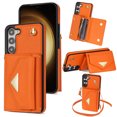 thumbnail image 1 of ELEHOLD for Samsung Galaxy S22 Plus Case Premium Leather Wallet with Back Organ Card Holders Kickstand Function Crossbody Shoulder Strap Luxury Shockproof Women Purse Cover ,orange, 1 of 1