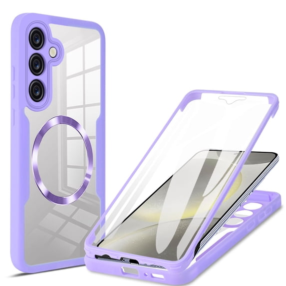 ELEHOLD for Samsung Galaxy S22 Plus Case with Screen Protector, Compatible with Mag safe Accessory, Built in Screen Protector Clear Full Body Protection Slim Shockproof Case,Purple