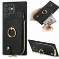 thumbnail image 1 of ELEHOLD for Samsung Galaxy S22 Plus Zipper Wallet Case with Back Card Holders Metal Ring Holder Kickstand Function Leather Shockproof Card Wallet Case for Women Men,black, 1 of 8
