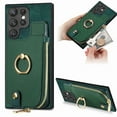 thumbnail image 1 of ELEHOLD for Samsung Galaxy S22 Plus Zipper Wallet Case with Back Card Holders Metal Ring Holder Kickstand Function Leather Shockproof Card Wallet Case for Women Men,green, 1 of 8