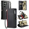 thumbnail image 1 of ELEHOLD for Samsung Galaxy S22 Ultra Case,  Full Body Protection Crossbody Flip Zipper Credit Card Slot Wallet Case Kickstand Shockproof Leather Case with Shoulder Strap and Wrist Strap, Black, 1 of 11