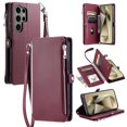 thumbnail image 1 of ELEHOLD for Samsung Galaxy S22 Ultra Case,  Full Body Protection Crossbody Flip Zipper Credit Card Slot Wallet Case Kickstand Shockproof Leather Case with Shoulder Strap and Wrist Strap, Winered, 1 of 13