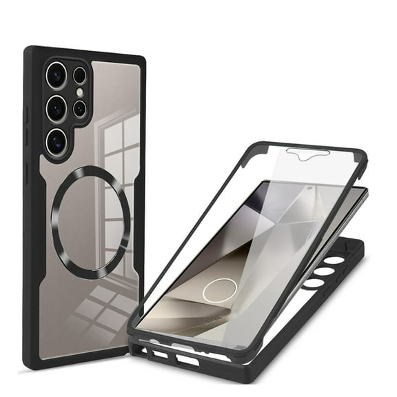 ELEHOLD for Samsung Galaxy S22 Ultra Case with Screen Protector, Compatible with Mag safe Accessory,  Built in Screen Protector Clear Full Body Protection Slim Shockproof Case,Black