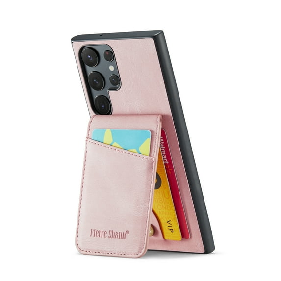 ELEHOLD for Samsung Galaxy S22 Ultra Leather Wallet Case with Card Slots Magnetic Button Kickstand Function Full Body Protective Shockproof Cover for Samsung Galaxy S22 Ultra 6.8",Pink