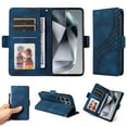 thumbnail image 1 of ELEHOLD For Samsung Galaxy S22 Ultra Leather Wallet Phone Case, Embossed Diamond Folio Flip Cover, Card Holder Cash Slot, Stand Support, Wrist Strap Lanyard -Blue, 1 of 10