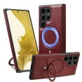 thumbnail image 1 of ELEHOLD for Samsung Galaxy S22 Ultra Magnetic Case Premium PU Leather Foldable Ring Holder Kickstand Support Mag Safe Charging Shockproof Protective Cover for Samsung Galaxy S22 Ultra,Winered, 1 of 1