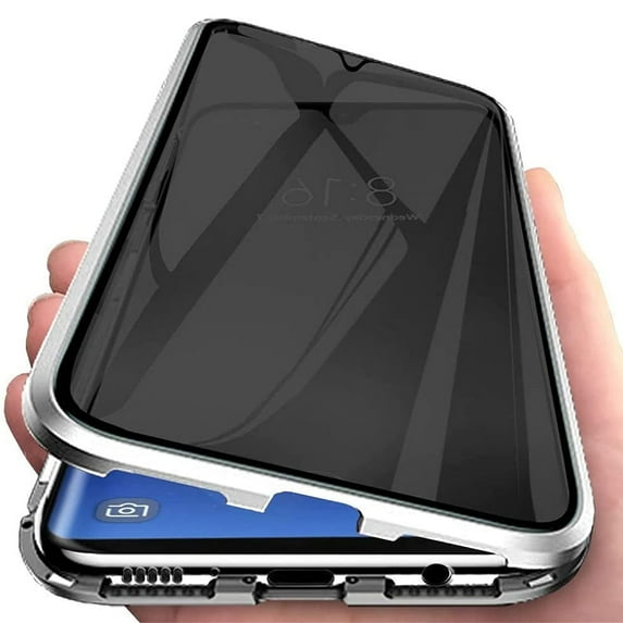 ELEHOLD for Samsung Galaxy S22 Ultra Privacy Case, Double Sided Tempered Glass Metal Bumper Frame Magnetic Adsorption Privacy Screen Protector Anti-Peeping Anti-Spy Case Cover, Silver