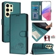 thumbnail image 1 of ELEHOLD for Samsung Galaxy S22 Ultra Wallet Case,Embossed Cat PU Leather RFID Blocking Protection Credit Card Slot Kickstand Shockproof Case with Crossbody Strap for Samsung Galaxy S22 Ultra,Darkgreen, 1 of 11