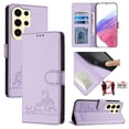 thumbnail image 1 of ELEHOLD for Samsung Galaxy S22 Ultra Wallet Case, Embossed Cat PU Leather RFID Blocking Protection Credit Card Slot Kickstand Shockproof Case with Crossbody Strap for Samsung Galaxy S22 Ultra,Purple, 1 of 11