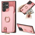 thumbnail image 1 of ELEHOLD for Samsung Galaxy S22 Ultra Zipper Wallet Case with Back Card Holders Metal Ring Holder Kickstand Function Leather Shockproof Card Wallet Case for Women Men,pink, 1 of 8