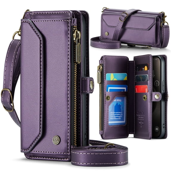 ELEHOLD for Samsung Galaxy S22 Wallet Case,Support Wireless Charging PU Leather RFID Blocking Card Holder Kickstand Flip Shockproof Case with Crossbody Wristlet Strap for Samsung Galaxy S22,Purple