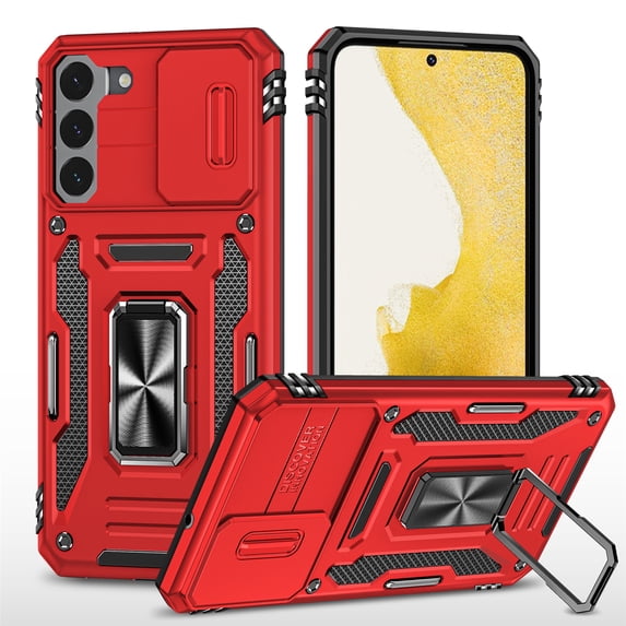 ELEHOLD for Samsung Galaxy S23 5G Case, Magnetic Metal Ring Holder Kickstand Camera Lens Cover Heavy Duty Rugged Full Body Protection Anti-Scratch Shockproof Case, Red
