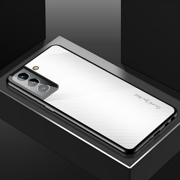 ELEHOLD for Samsung Galaxy S23 5G Textured Glass Case, 9H Glass+PC Panel+TPU Soft Border Camera Protection Drop Resistant Anti-Scratch Shockproof Case for Samsung Galaxy S23,White