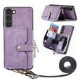 thumbnail image 1 of ELEHOLD Samsung Galaxy S23 Crossbody Wallet Case, Zipper PU Leather Phone Case with Card Holder Wrist Strap Purse Cover for Samsung Galaxy S23,Purple, 1 of 7