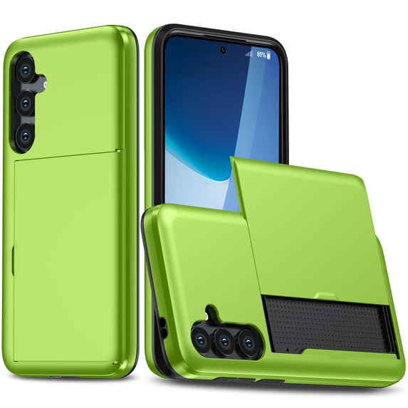 ELEHOLD for Samsung Galaxy S23 FE Case,Back Slide Card Holder Slot Hard PC Shockproof Protective Slim Fit Anti-Scratch Cover for Samsung Galaxy S23 FE,Green