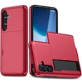 thumbnail image 1 of ELEHOLD for Samsung Galaxy S23 FE Case,Back Slide Card Holder Slot Hard PC Shockproof Protective Slim Fit Anti-Scratch Cover for Samsung Galaxy S23 FE,Red, 1 of 8