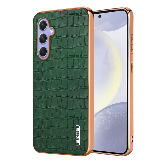 ELEHOLD for Samsung Galaxy S23 FE Case,Compatible with MagSafe Luxury PU Leather Embossed Crocodile Pattern Plating Edge Shockproof Full Protection Case for Samsung Galaxy S23 FE,Green