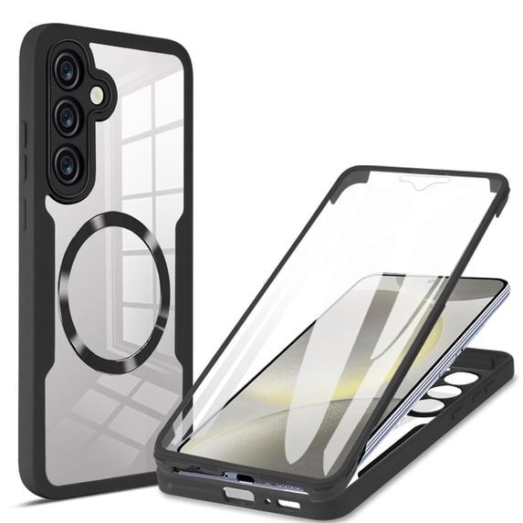 ELEHOLD for Samsung Galaxy S23 FE Case with Screen Protector, Compatible with Mag safe Accessory, Built in Screen Protector Clear Full Body Protection Slim Shockproof Case,Black