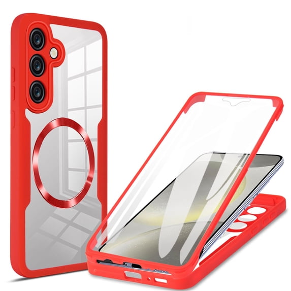 ELEHOLD for Samsung Galaxy S23 FE Case with Screen Protector, Compatible with Mag safe Accessory, Built in Screen Protector Clear Full Body Protection Slim Shockproof Case,Red
