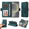thumbnail image 1 of ELEHOLD For Samsung Galaxy S23 FE Leather Wallet Phone Case, Embossed Diamond Folio Flip Cover, Card Holder Cash Slot, Stand Support, Wrist Strap Lanyard -Green, 1 of 10