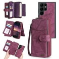 thumbnail image 1 of ELEHOLD for Samsung Galaxy S23 FE Multi-Functional Wallet Case,Large Capacity Purse Handbag with Card Slots Magnetic Detachable Leather Case Wrist Strap Zipper Wallet Shockproof Case,Winered, 1 of 8
