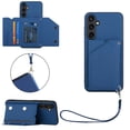 thumbnail image 1 of ELEHOLD for Samsung Galaxy S23 FE PU Leather Wallet Case with Card Holders Wrist Lanyard Handstrap Kickstand Function Shockproof Protective Wallet Cover for Samsung S23 FE,Blue, 1 of 7
