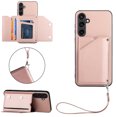 thumbnail image 1 of ELEHOLD for Samsung Galaxy S23 FE PU Leather Wallet Case with Card Holders Wrist Lanyard Handstrap Kickstand Function Shockproof Protective Wallet Cover for Samsung S23 FE,Rosegold, 1 of 7