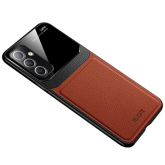 ELEHOLD for Samsung Galaxy S23 FE,Premium Leather Case Camera Lens Protection Slim Lightweight Non-Slip Shockproof Protective Cover For Samsung S23 FE,Brown