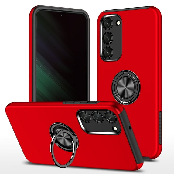 ELEHOLD for Samsung Galaxy S23 FE Ring Stand Case, Hybrid Matte Back Case with 360°Rotatable Ring Holder Kickstand, Shockproof Magnetic Protective Case for Samsung Galaxy S23 FE, Red