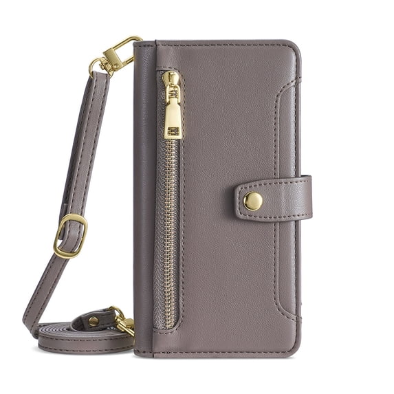 ELEHOLD for Samsung Galaxy S23 FE Wallet Case Crossbody, Zipper Phone Case with Card Holder Large Capacity Wrist Strap Leather Purse Cover for Women Men for Samsung Galaxy S23 FE,Gray